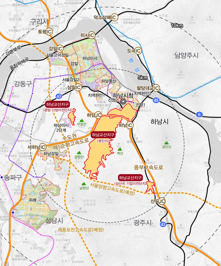 하남교산 공공주택지구 사업대상지 위치도 이미지 자세한 내용은 하단 참조